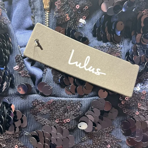 Lulus Navy Blue Sequin Fit & Flare Dress Size M Halter Open Back NWT Party Lulus Navy Blue Sequin Fit & Flare Dress Size M Halter Open Back NWT Party